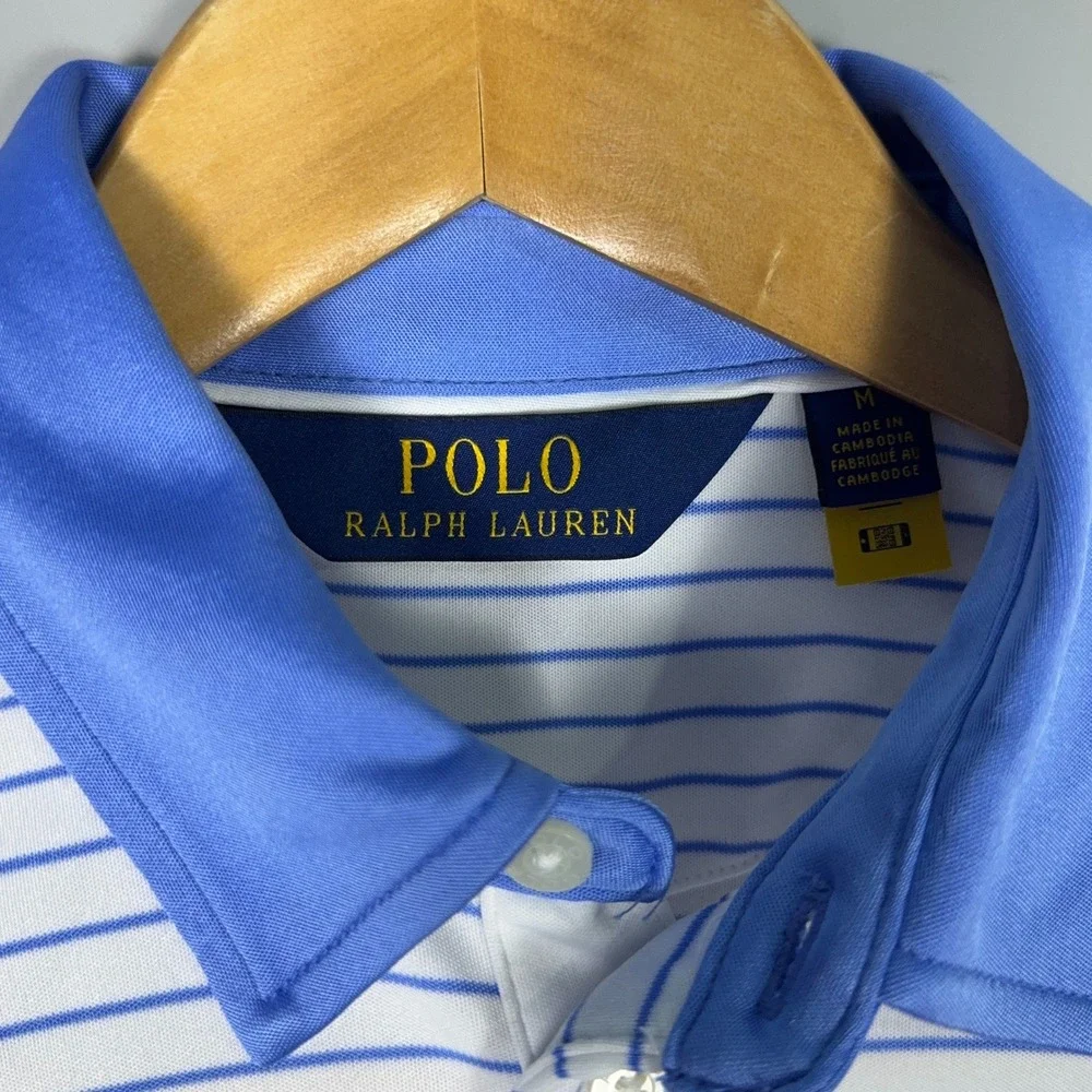 Polo Ralph Lauren 122nd US Open Polo Shirt Mens Size Medium Striped Blue Preppy
